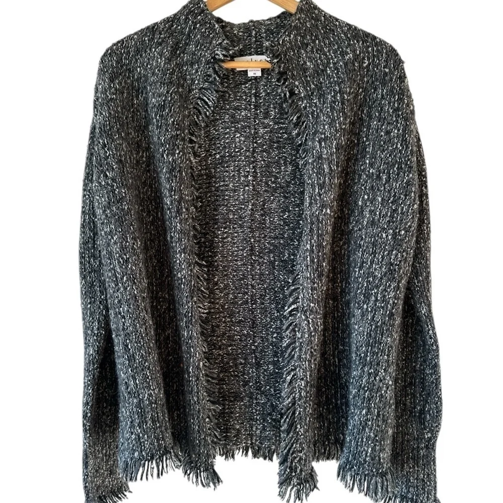 Velvet by Graham & Spencer Tweed Chunky Knit Fringe Open Front Cardigan